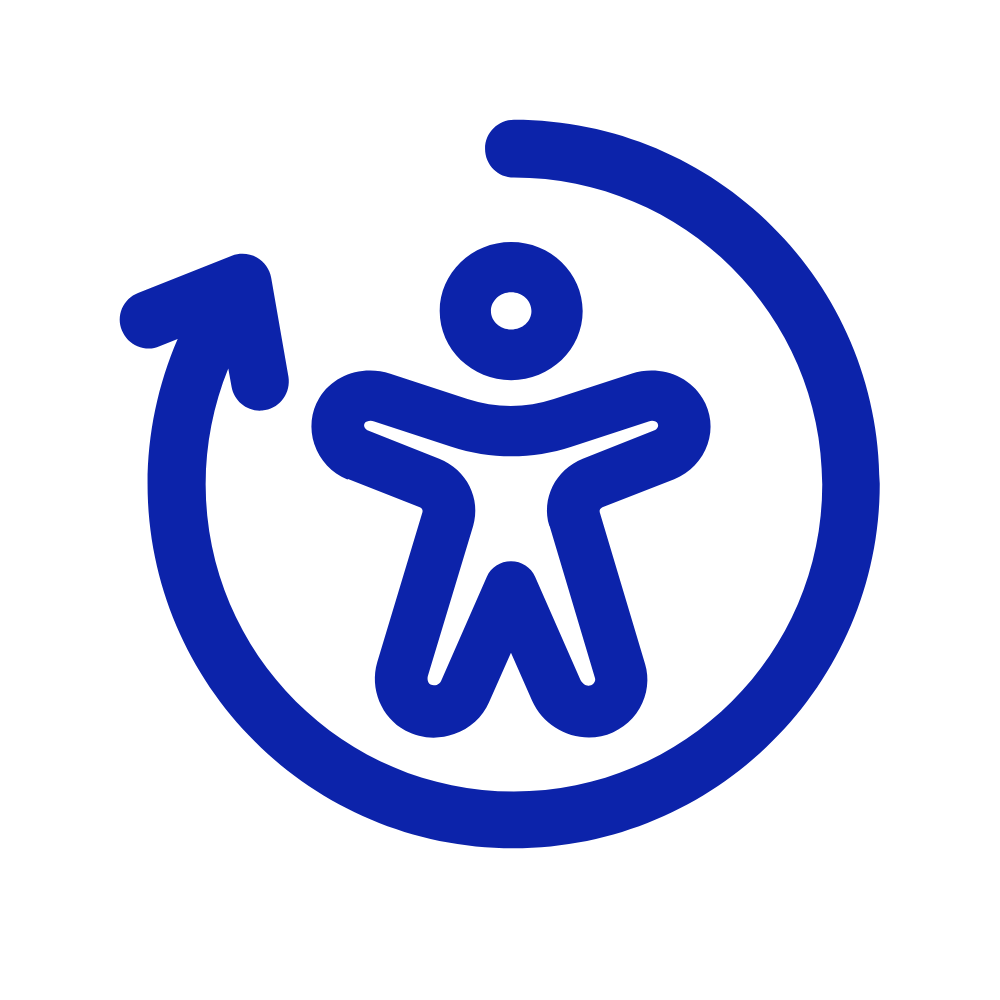 Inklusion - Ein blaues Logo einer Person in einem Kreis mit Pfeil